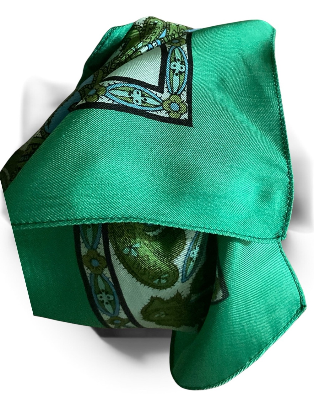 Vintage Liberty of London Scarf Green Blue Botanical Print England 23” - Picture 7 of 12